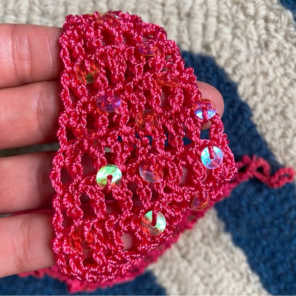 💖 BOHO PINK CROCHET SEQUIN FEET DECOR! - Picture 9 of 11